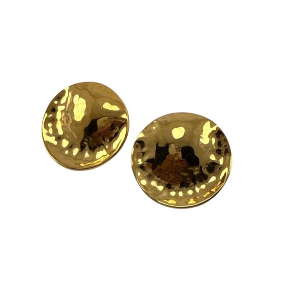 Gold Tone Hammered Round Clip On Earrings Vintage Style Statement Jewelry - Picture 1 of 7